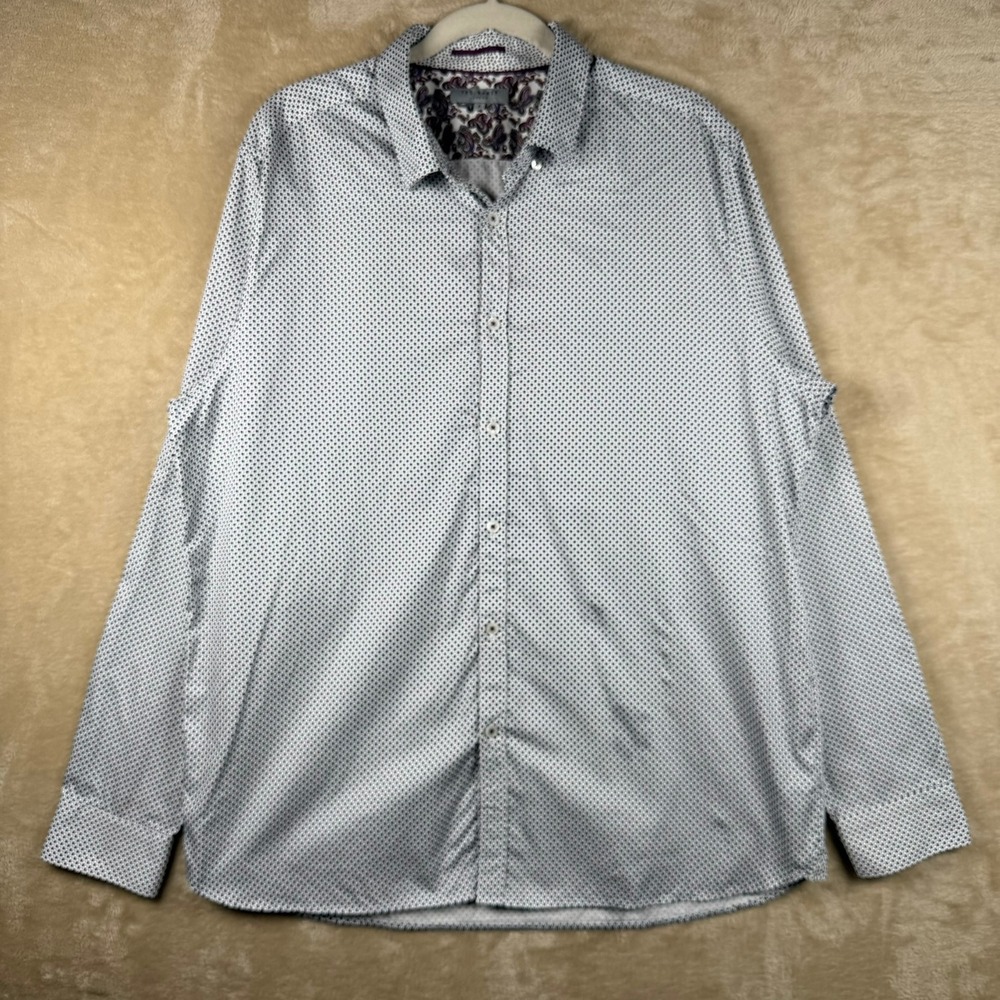 Ted Baker London Mens Size 6‎ Geometric Diamond Print Button Up Shirt Navy White